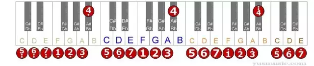 12大调音阶与键盘音名、简谱的对应表