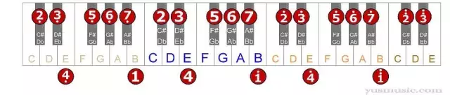 12大调音阶与键盘音名、简谱的对应表