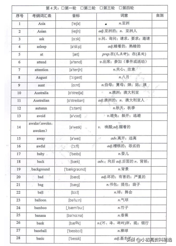 一天一页一个月背完初中英语1600单词和词汇，学霸都在背