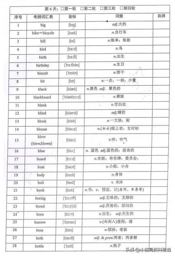 一天一页一个月背完初中英语1600单词和词汇，学霸都在背