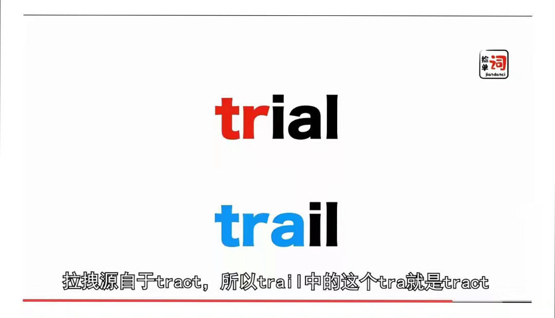 一段记忆的英文，词根”+”词缀“+”联想“记忆单词：Trial Vs Trail 对比及相关词汇