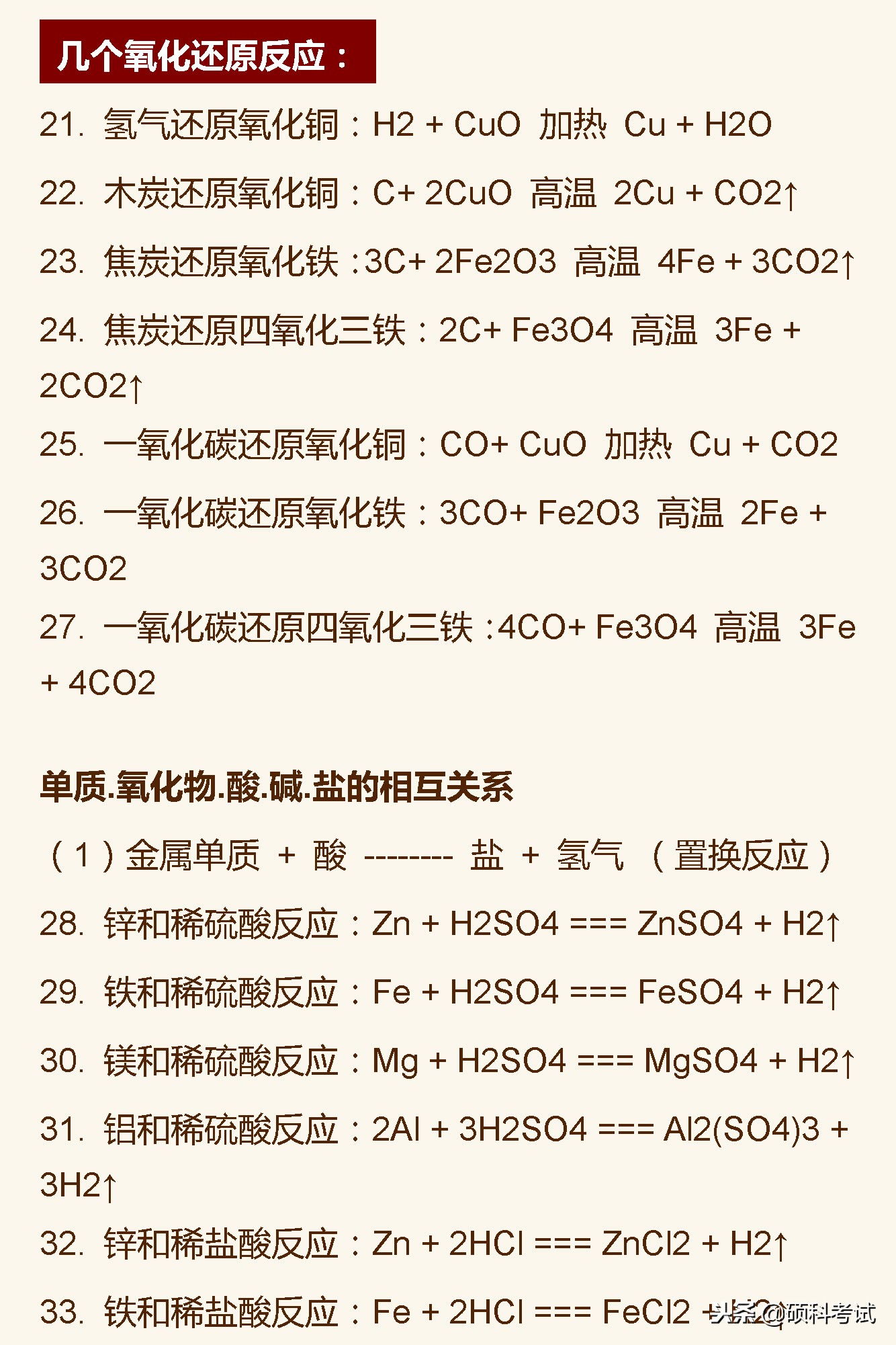 初三化学常见反应方程式及分类汇总，期末考试复习专用