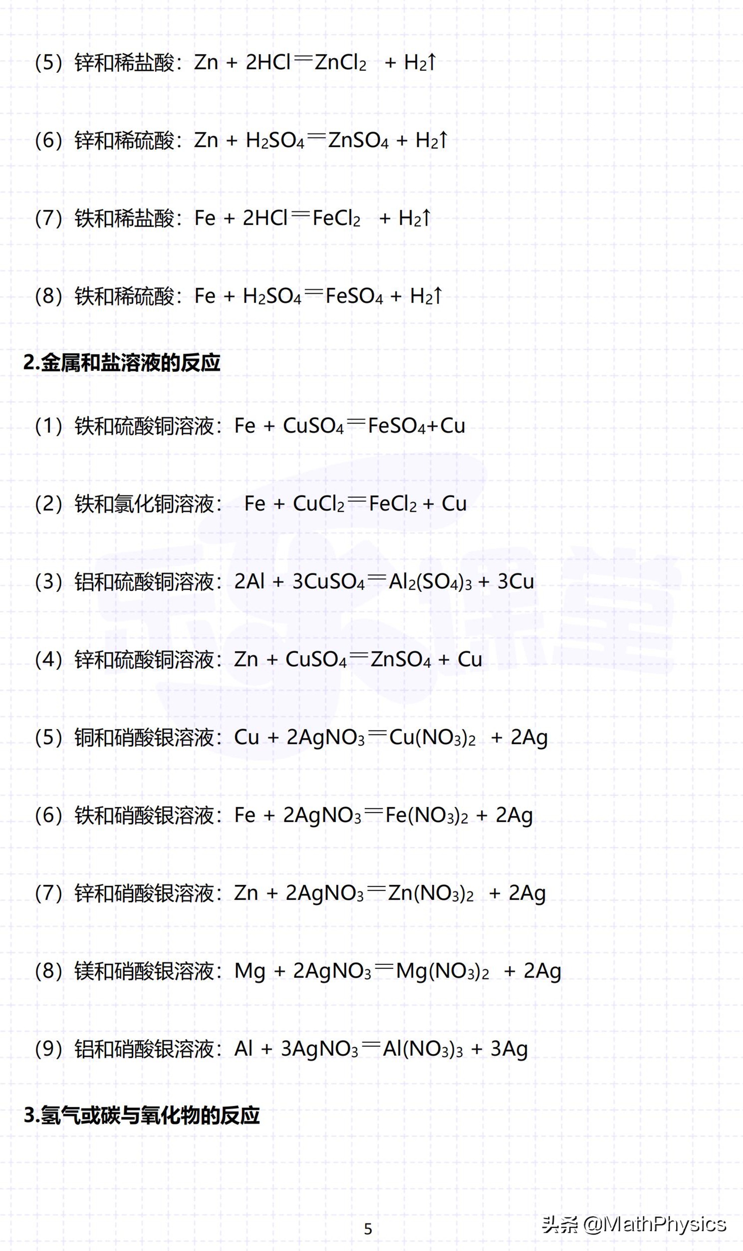 中考化学必背122个方程式（10P）